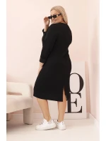 Dámske Plus veľkosť sukne maslo V-neck s rukávmi čierna