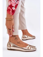 Zazoo 10009 Wygodne Skórzane Baleriny Damskie Złote