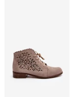 Zazoo 2871 Ażurowe Botki Damskie Sznurowane Beżowe