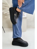 Sneakersy Buty Sportowe Damskie Ocieplane Na Masywnej Podeszwie Czarne Verissha