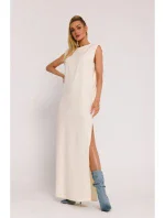 M790 Maxi šaty s ramennými vypchávkami - krémové