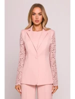 M865 Sako s čipkovanými panelmi a jedným gombíkom - púdrové M865 Sako s čipkovanými panelmi a jedným gombíkom - púdrové