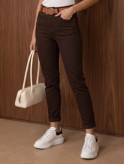 Dámske džínsy Mom Fit s opaskom, čokoládové, FashionStreet UY3151