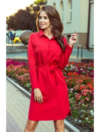 CAMILLE - Červené dámske košeľové šaty so zaväzovaním 284-1