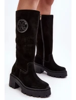 Damskie Zamszowe Kozaki Przed Kolano Czarne Lewski 3367