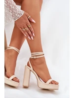 Sandały Damskie Na Słupku Z Paseczkiem Beżowe Fevenne