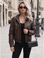 Dámska kožená bunda s kapucou, hnedá, FashionStreet TY5877 Dámska kožená bunda s kapucou, hnedá, FashionStreet TY5877