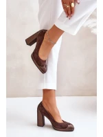 Zamszowe Czółenka Na Słupku Laura Messi 2702 Brązowe