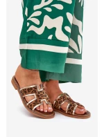 Skórzane Płaskie Klapki W Panterkę Zazoo 40383 Brązowe