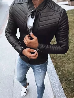 Pánska kožená bunda TX4243 čierna - FashionStreet