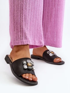 Klapki Damskie Z Ozdobami S.Barski KV27-031 Czarne