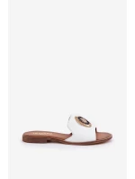 Skórzane Klapki Z Ozdobą Na Płaskim Obcasie Lewski 3047/O Białe