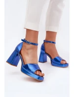 Lakierowane Sandały Damskie Na Słupku Niebieskie Marila