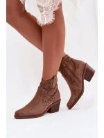 Odkryté Kožené Kovářské Dámské Boty na Podpatku S.Barski HY61-8012 Hnědé Odkryté Kožené Kovářské Dámské Boty na Podpatku S.Barski HY61-8012 Hnědé