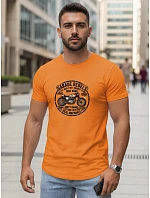 Pánske bavlnené tričko s motorkárskou potlačou oranžové FashionStreet NX5007R