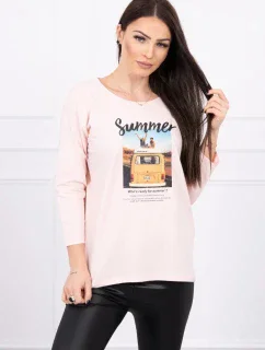 Blúzka s potlačou Letné auto púdrovo ružové