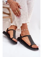 Płaskie Eleganckie Sandały Damskie Z Kryształkami Artiker 56C1370 Czarne