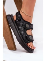 Damskie Sandały Z Ozdobnymi Detalami Na Rzepy Czarne Zoliner