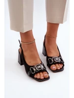 Dámske sandále na vysokom podpätku so zdobením, čierne D&A