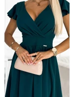 425-1 MATILDE Šaty s výstrihom a krátkymi rukávmi - BOTTLE GREEN