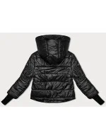 Krátka čierna dámska bunda S'West s látkovými sťahovacími lemami (B8189-1) Krátka čierna dámska bunda S'West s látkovými sťahovacími lemami (B8189-1)