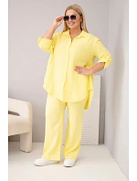 Dámsky mušelínový set s košeľou s gombíkmi a širokými nohavicami žltá