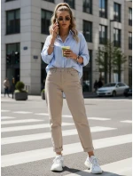 Dámske džínsy s vysokým pásom mom fit béžová FashionStreet UY2872