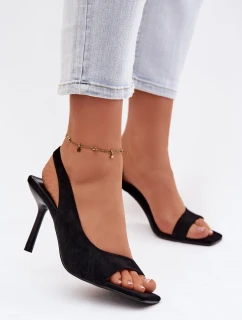 Dámské sandály na podpatku z eko semiše Černé Calvoria