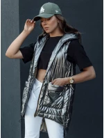 Dámska prešívaná dlhá vesta s kapucňou JESS tmavosivá FashionStreet TY4446
