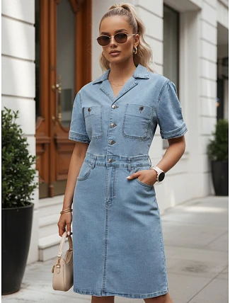Dámske džínsové šaty s krátkymi rukávmi, modré, FashionStreet EY2687 Dámske džínsové šaty s krátkymi rukávmi, modré, FashionStreet EY2687