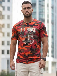 Klasické pánske tričko s kamuflážovým vzorom a potlačou, oranžové, FashionStreet NX2001R