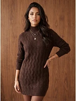 Dámske mini šaty v štýle svetra s rolákom, hnedé, FashionStreet MY2603 Dámske mini šaty v štýle svetra s rolákom, hnedé, FashionStreet MY2603