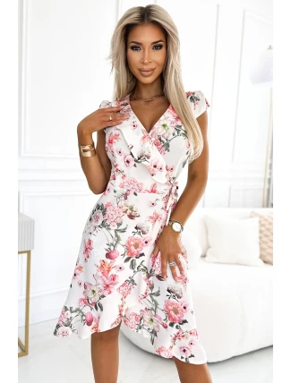 544-1 Obálkové šaty s volánmi a viazankami - BRUSSWIN FLOWERS 544-1 Obálkové šaty s volánmi a viazankami - BRUSSWIN FLOWERS