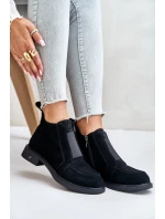 Zamszowe Niskie Botki Na Płaskim Obcasie Ocieplane D&A JC42-23 Czarne