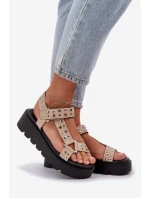 Zdobione Sandały Na Platformie Beżowe Tatellia