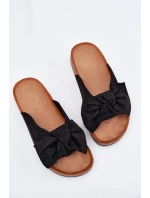 Klapki Damskie Na Korkowej Podeszwie Kokardką Czarne Seressa