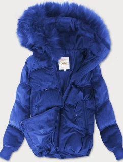 Dámska manšestrová bunda v chrpovej farbe s kapucňou (7696)