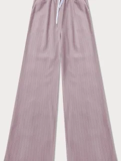Dámske široké pruhované nohavice v púdrovo ružovej farbe (18629)
