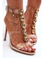 Wysokie Sandałki Szpilki D&A MR-16 Złote