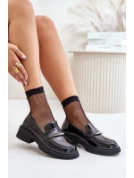 Lakierowane Mokasyny Loafersy Damskie Z Ozdobą D&A LZ42-031 Czarne