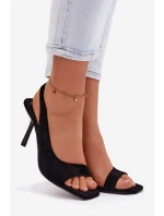 Dámské sandály na podpatku z eko semiše Černé Calvoria