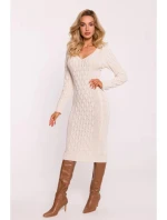 Dámske svetrové šaty M824 Light beige - MOE Dámske svetrové šaty M824 Light beige - MOE