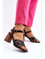 Sandały Damskie Na Słupku Czarne Opifiana