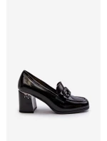 Półbuty Damskie Na Słupku Lakierowane Czarne D&A MR38-973