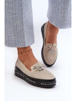 Lesklé dámske kožené mokasíny na platforme S.Barski Gold