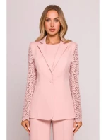 Dámske sako s čipkovanými rukávmi M865 Powder pink - MOE