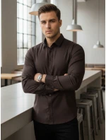 Pánska elegantná hladká tmavohnedá košeľa SLIM FIT FashionStreet DX2682