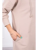 Šaty s kapucňou a dlhším chrbtom béžové