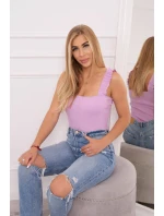 Blúzka bez ramienok s volánikmi vo fialovej farbe Blúzka bez ramienok s volánikmi vo fialovej farbe