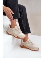 Skórzane Sneakersy Damskie Big Star OO274A315 Hi-Poly System Beżowe